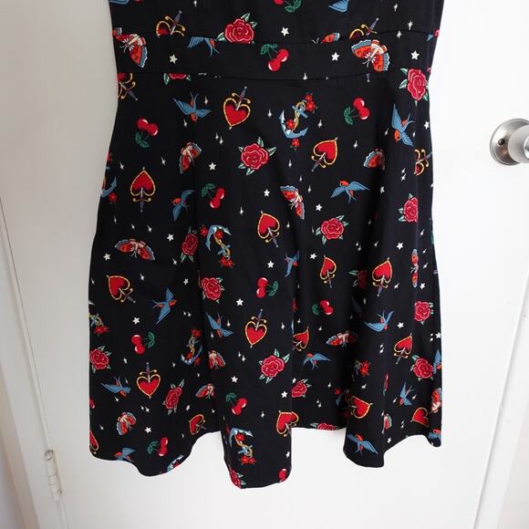 Retro Pin-Up Rockabilly Black Printed Fit and Flare Sleeveless XL Dress Cotton - Picture 4 of 13